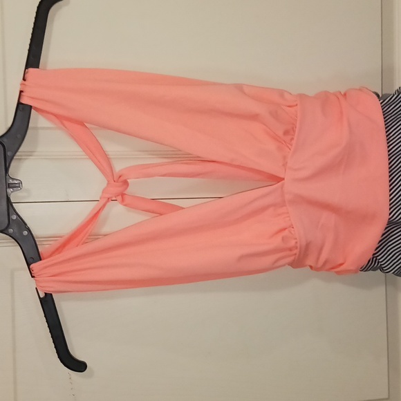 Cocoship one piece halter swimsuit - 8 - peach/black&white stripes - Picture 2 of 9